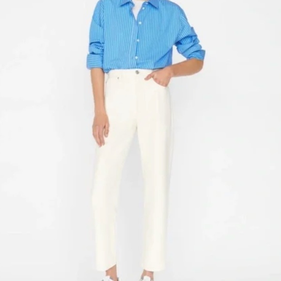 Frame Le High N Tight Straight Leg Recycled Leather Pants Bone Cream - Picture 2 of 7